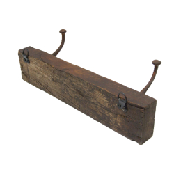 Wieszak z drewna z recyclingu 2 haki 38cm